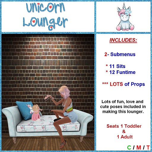 Parent and Me Unicorn Lounger- Blue