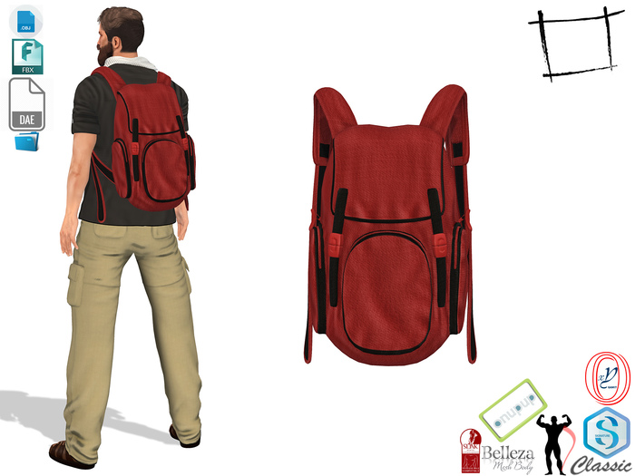 Dae Obj FBX Men's Travaller Back Pack Signature Gianni, Slink, Belleza Jake