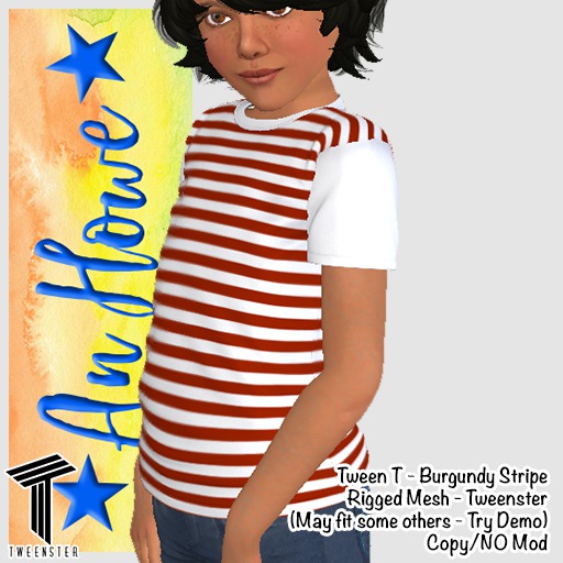 *An Howe* Tween T - Burgundy Stripe