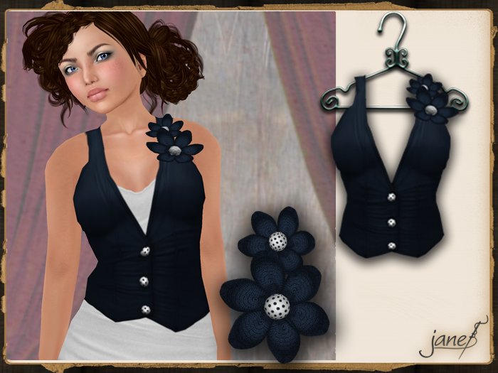 JANE - button flower vest.navy