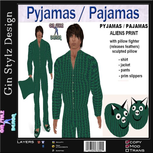 Pyjamas / Pajamas Aliens Print + fight pillow