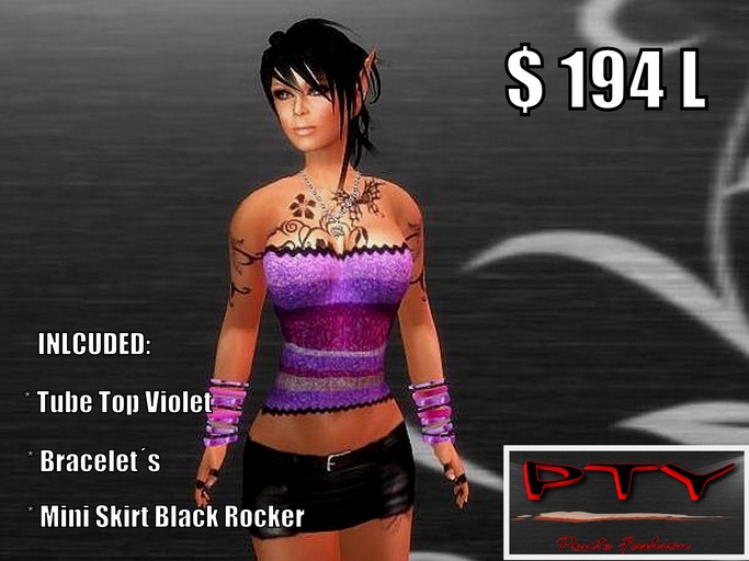 **PTY** Tube Top Violet and Rocker Mini Skirt