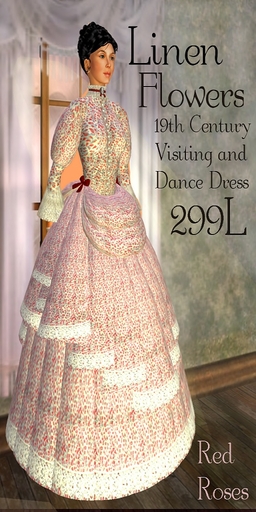 Linen Flowers Victorian Dress in Red Roses