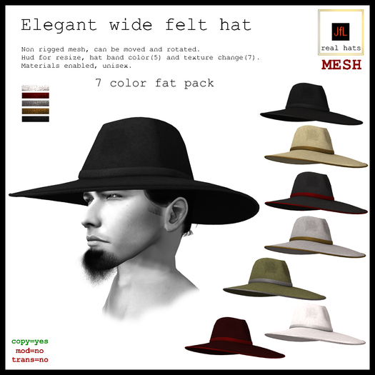 JfL Elegant wide felt hat Fat Pack BOXED