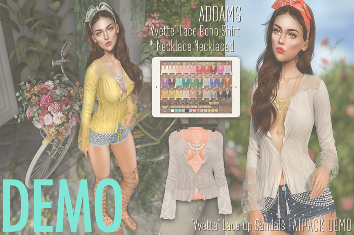 Addams "Yvette" Lace Boho Shirt & Necklace #DEMO