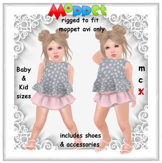 Moppet Grey Flower Backless Top and Skirt Set