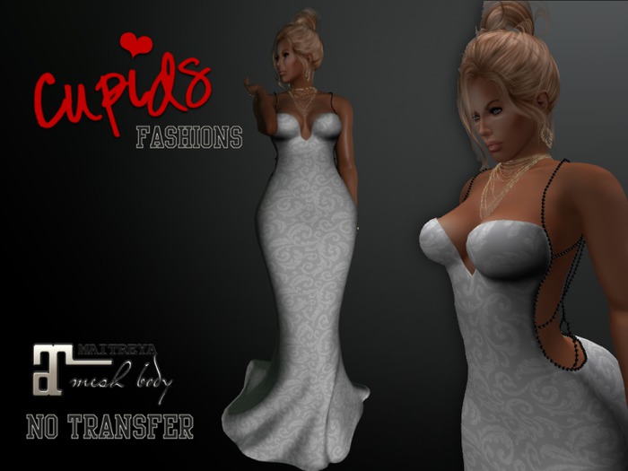 *CF* PEARL BACK GOWN SILVER DAMASK