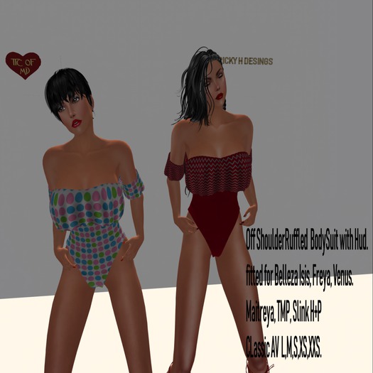 RH Offshoulder Ruffled BodySuit with Hud
