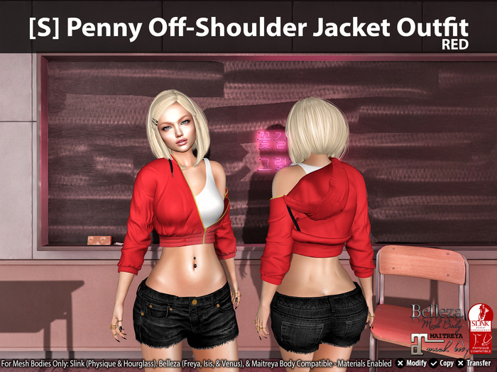 [S] Penny Off-Shoulder Jacket Outfit Red