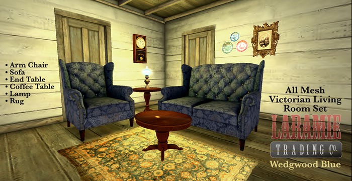 [Blackwood Traders] Victorian Old West Living Room Set-Wedgwood Blue-Boxed