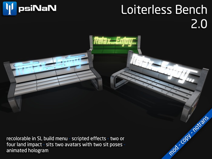 PsiNanna, Inc. Loiterless Bench (BOX)