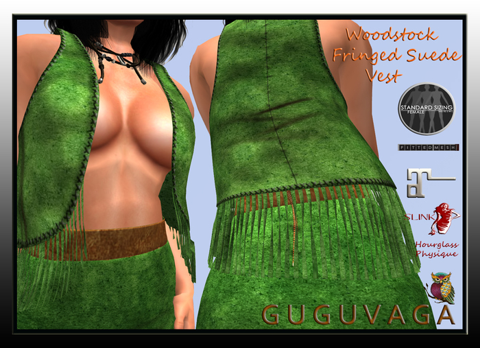 Second Life Marketplace - GGVG - Woodstock Fringed Suede Vest Green
