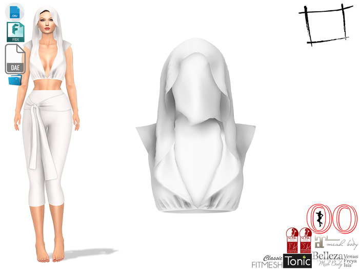 Dae Obj FBX Women's Hooded Sleeveless Short Top Slink, Ocacin Voluptuous, Maitreya, Belleza, Tonic