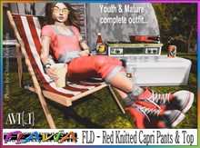 FLD - AVI(L) Red Knitted Capri Pants & Top