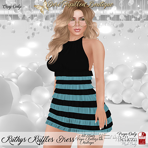DPB Ruthys Ruffles Dress - Blk & Aqua