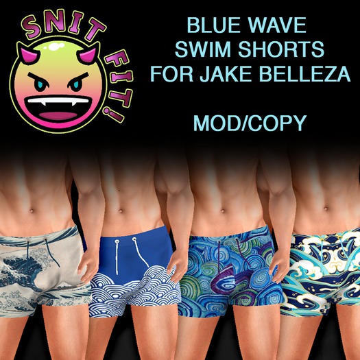 SnitFit! (Add Me) Blue Wave Swim Shorts