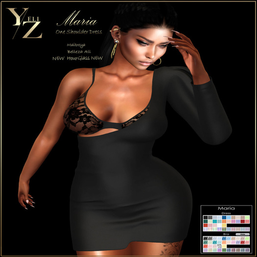 YELIZ MESH "MARIA" OneShoulderDress with HUD