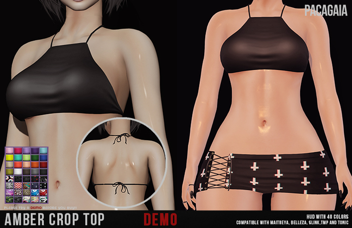 :PC: Amber Crop Top (For Belleza Venus, Isis, Freya, Slink Physique, Hourglass, Maitreya, TMP and Tonic) DEMO