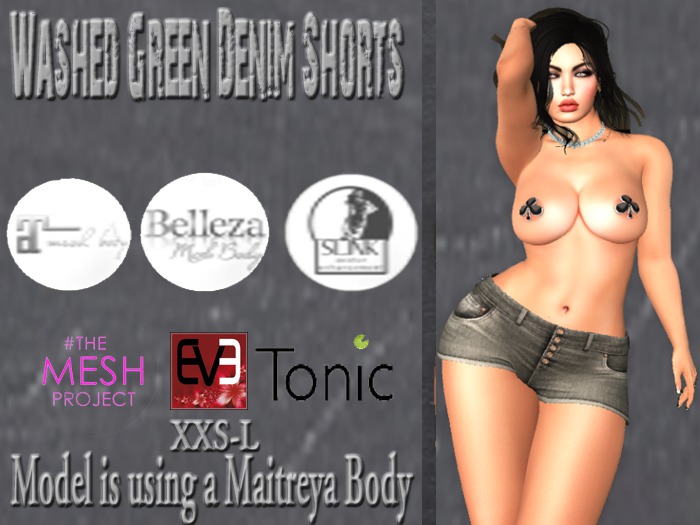 Washed Green Denim Shorts