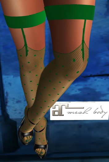 MERC - HEELS & STOCKINGS GART - GREEN - FISHNET DOTS - MAITREYA