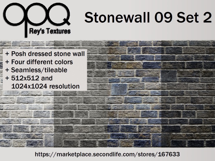 Second Life Marketplace Rey's Stonewall 09 Set 2 Dressed stone wall