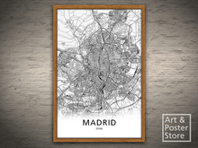 Black and White Madrid City Map Poster | Mesh Frame with 6 texture options