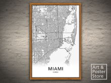 Black and White Miami City Map Poster | Mesh Frame with 6 texture options
