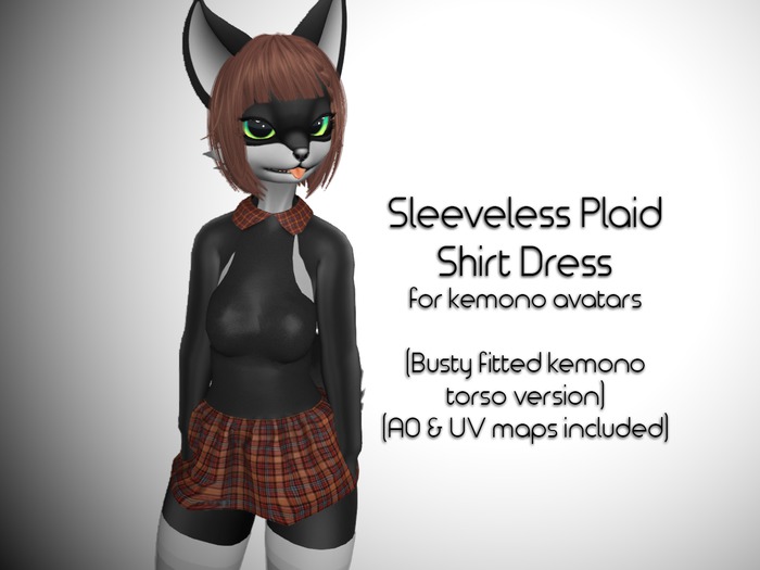 LMF Fitted Kemono Torso Sleeveless Plaid Shirt Dress (Busty)