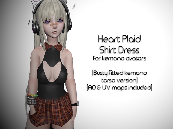 LMF Fitted Kemono Torso Heart Plaid Shirt Dress (Busty)