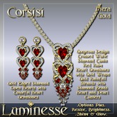 CORSISI Fiera Necklace & Earrings Set OP - Red Ruby White Diamond Pearls Gold