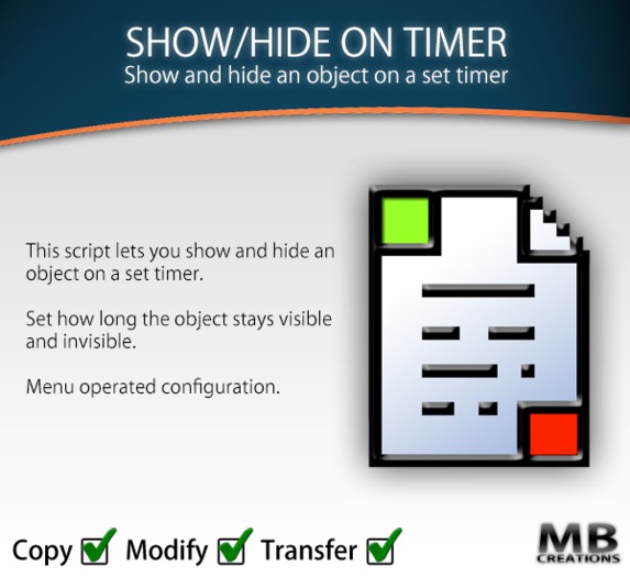 Show/Hide On Timer - Menu operated