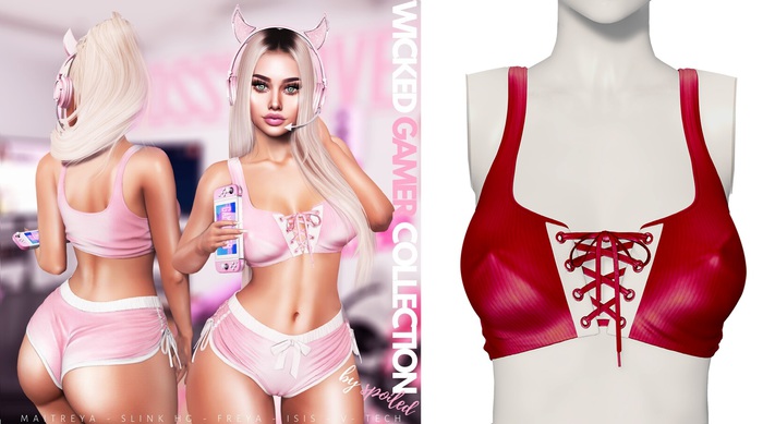 Spoiled - Wicked Ribbon Crop Top Wine *Updated* for LaraX,Reborn,Waifus,Juicy B--bs,Mounds,Legacy,Kupra & More!