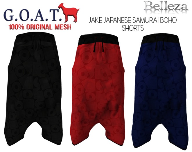 BELLEZA JAKE Japanese Samurai Boho Summer Harem Shorts BLACK