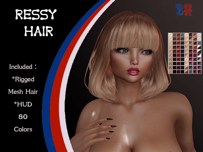 * Ressy Rigged Mesh Hair w/Mixed Colors_HUD