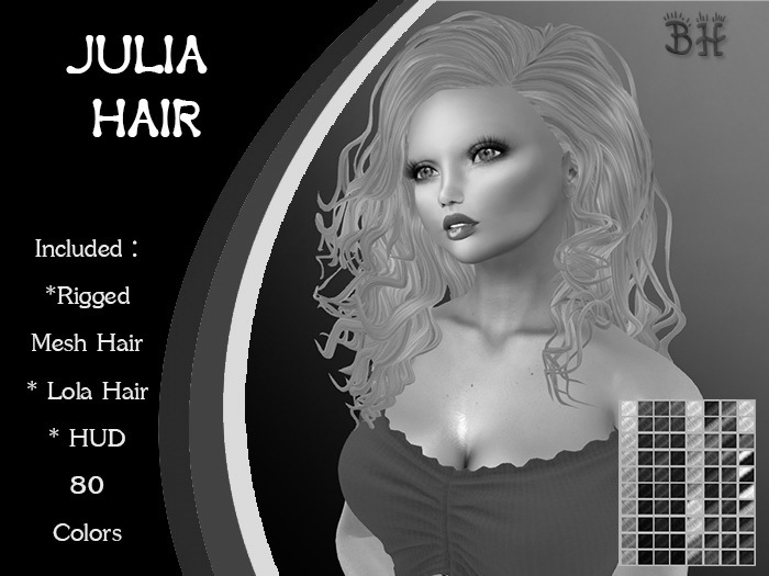 *BH* 5MIN. DEMO Julia Rigged Mesh Hair w/Mixed Colors_HUD