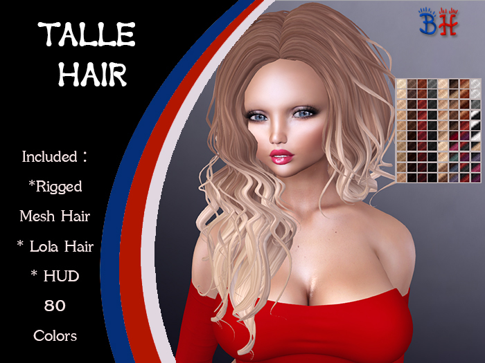 *BH* Talle Rigged Mesh Hair w/Mixed Colors_HUD