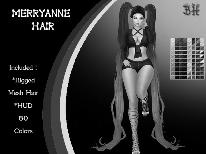 *BH* 5MIN. DEMO MerryAnne Rigged MeshHair w/Mixed Colors_HUD