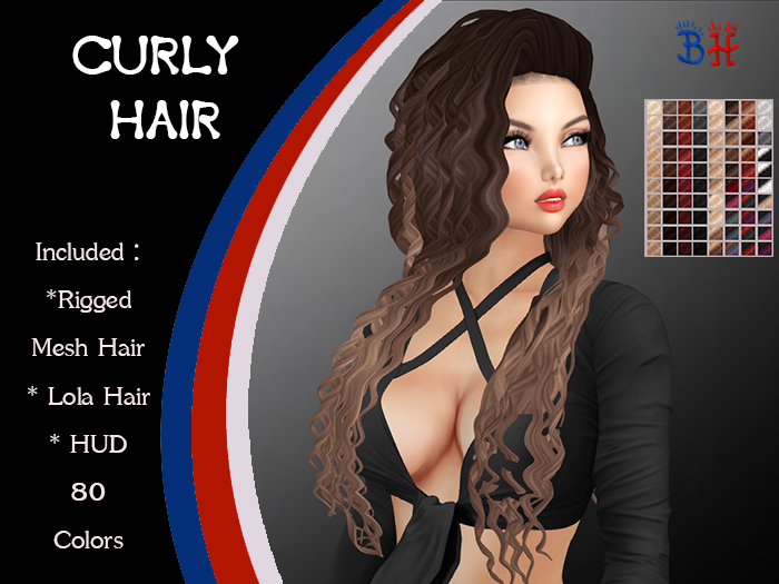 *BH* Curly Long Rigged Mesh Hair w/Mixed Colors_HUD