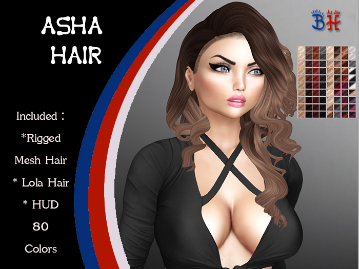 *BH* Asha Rigged Mesh Hair w/Mixed Colors_HUD
