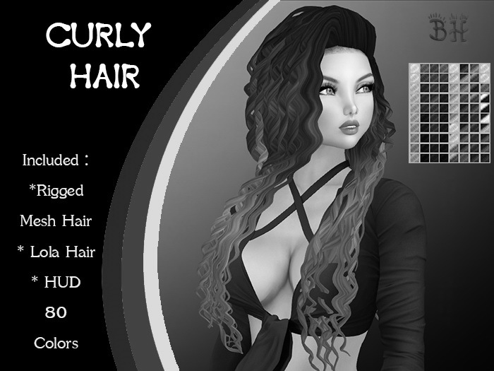 *BH* 5MIN. DEMO Curly Long Rigged MeshHair w/Mixed Colors_HUD