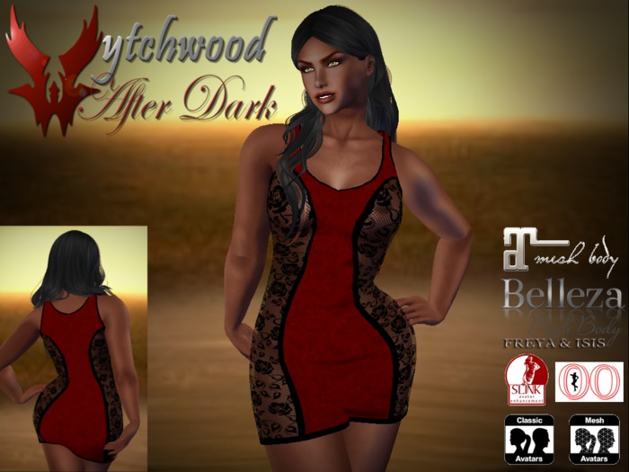 W-AD Side Lace Dress- Red