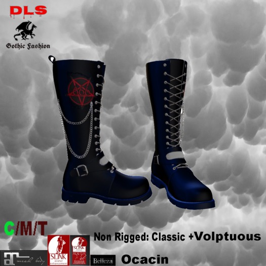 Chains Decorated Calf Boots blue 666