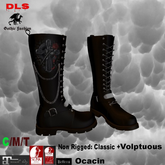 Chains Decorated Calf Boots brown cross rose 1 boxed