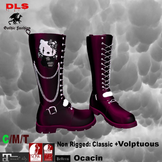 Chains Decorated Calf Boots pink kitty 1 boxed