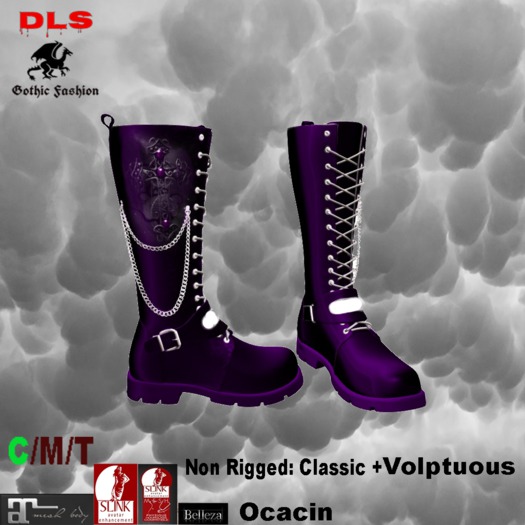 Chains Decorated Calf Boots purple cross 1 boxed