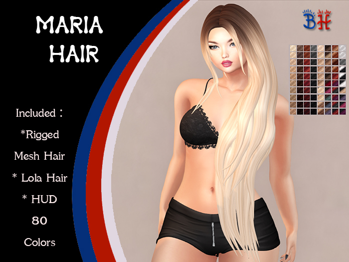 *BH* Maria Rigged Mesh Hair w/Mixed Colors_HUD