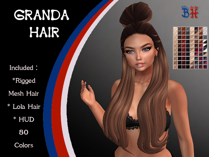 *BH* Granda Rigged Mesh Hair w/Mixed Colors_HUD