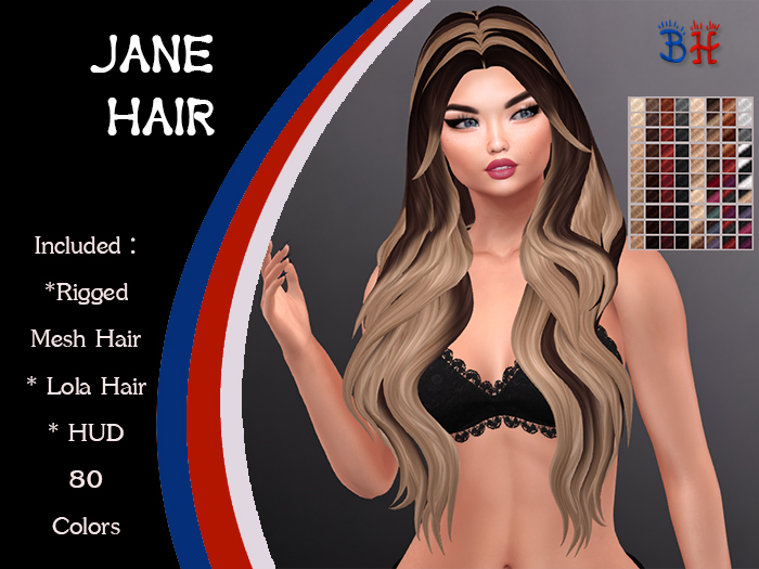 *BH* Jane Rigged Mesh Hair w/Mixed Colors_HUD