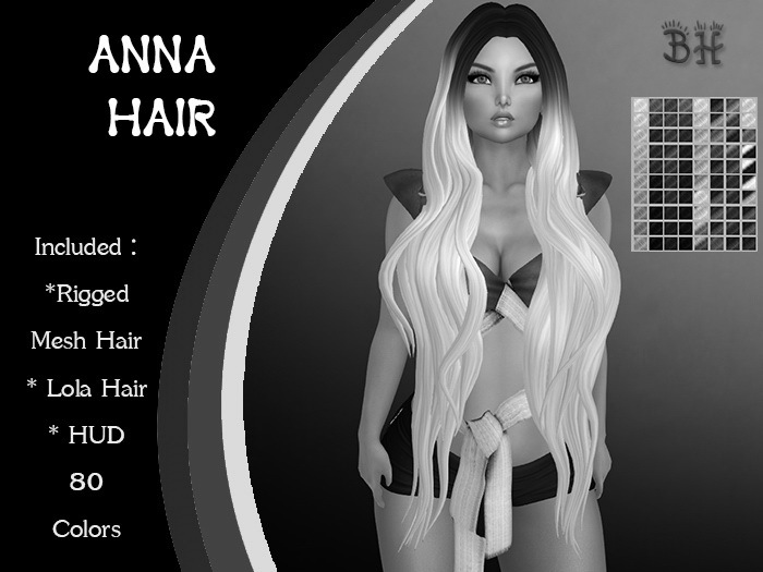 *BH* 5MIN. DEMO Anna Rigged MeshHair w/Mixed Colors_HUD