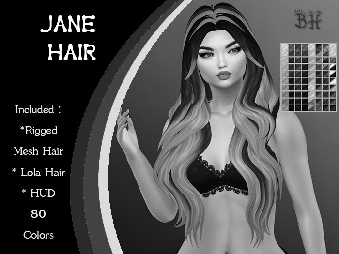 *BH* 5MIN. DEMO Jane Rigged MeshHair w/Mixed Colors_HUD